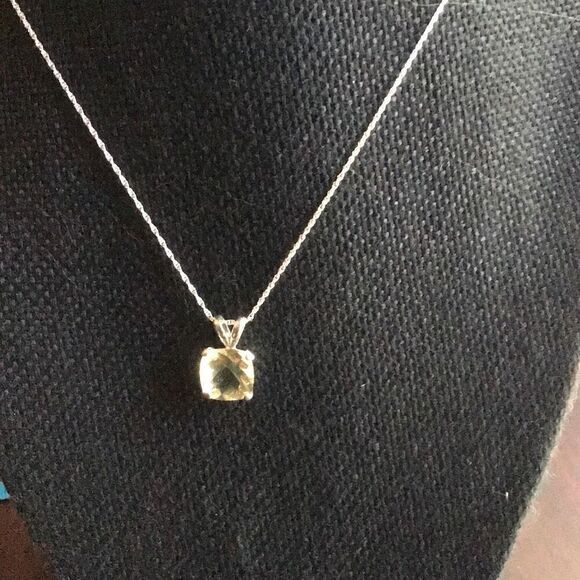 Necklace, Yellow Citrine and Sterling Silver Pendant, 18”, NEW, Handmade, Artisa - Picture 1 of 4
